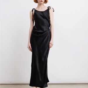Acne Studios Black Crinkle Satin Tie Dress